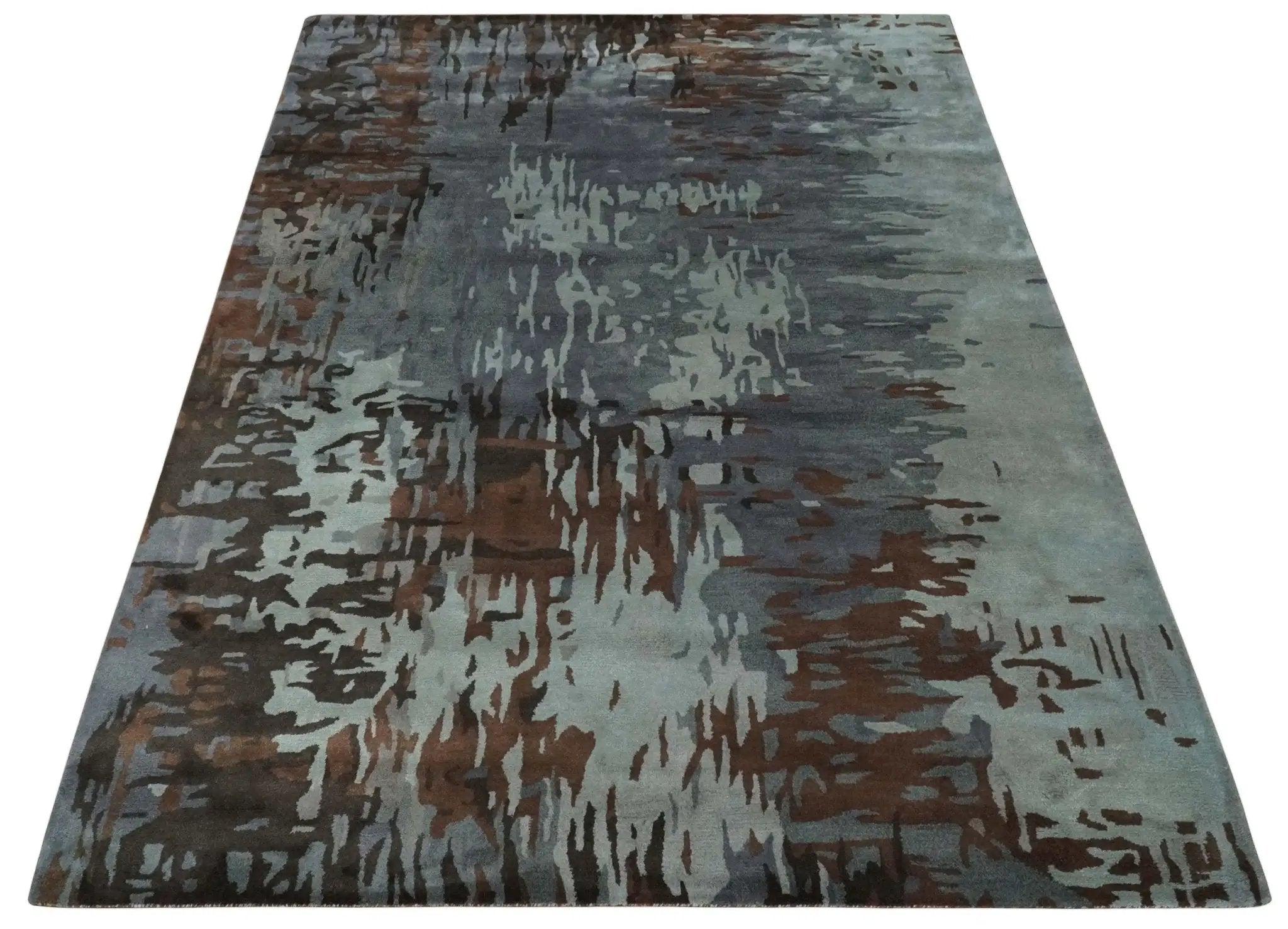8x11 Gray, Silver and Brown Modern Abstract Hand Tufted wool and Art silk Area Rug by The Rug Decor