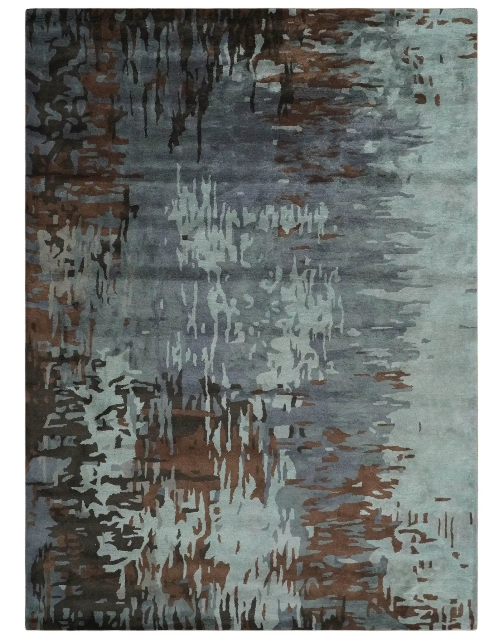 8x11 Gray, Silver and Brown Modern Abstract Hand Tufted wool and Art silk Area Rug by The Rug Decor