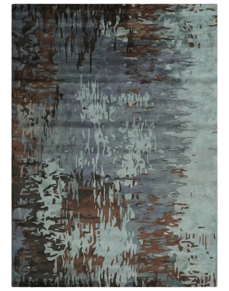 8x11 Gray, Silver and Brown Modern Abstract Hand Tufted wool and Art silk Area Rug by The Rug Decor