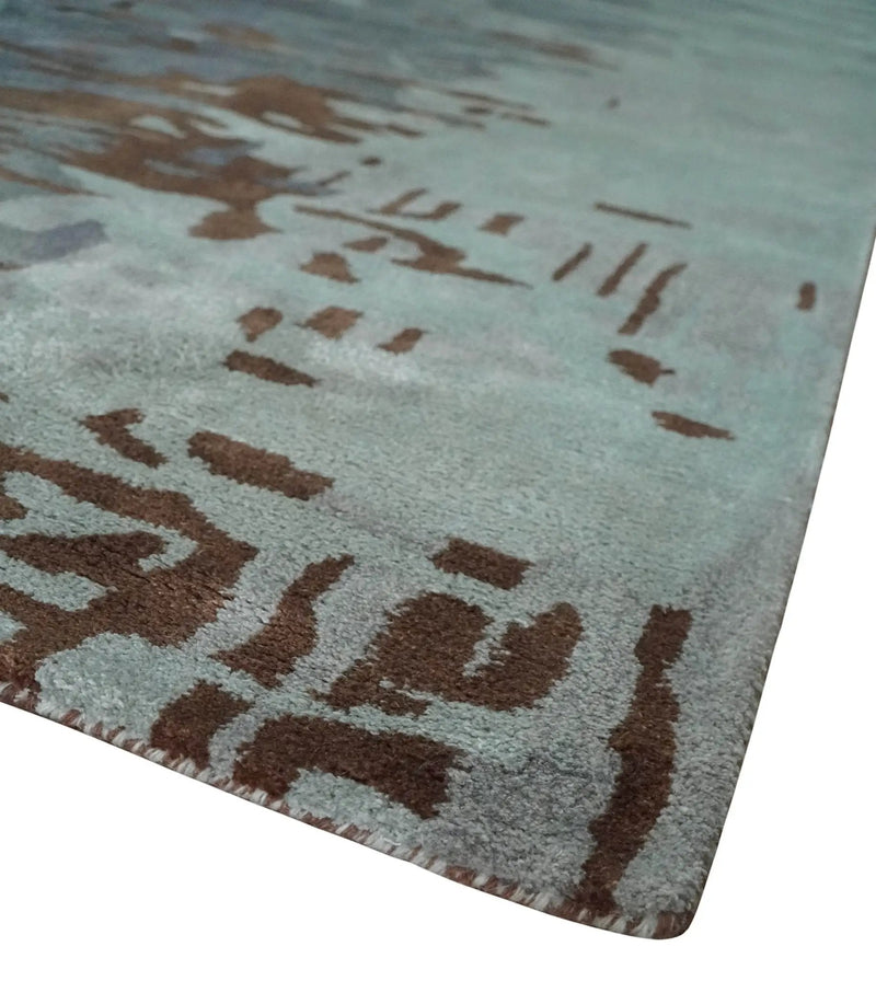 8x11 Gray, Silver and Brown Modern Abstract Hand Tufted wool and Art silk Area Rug by The Rug Decor