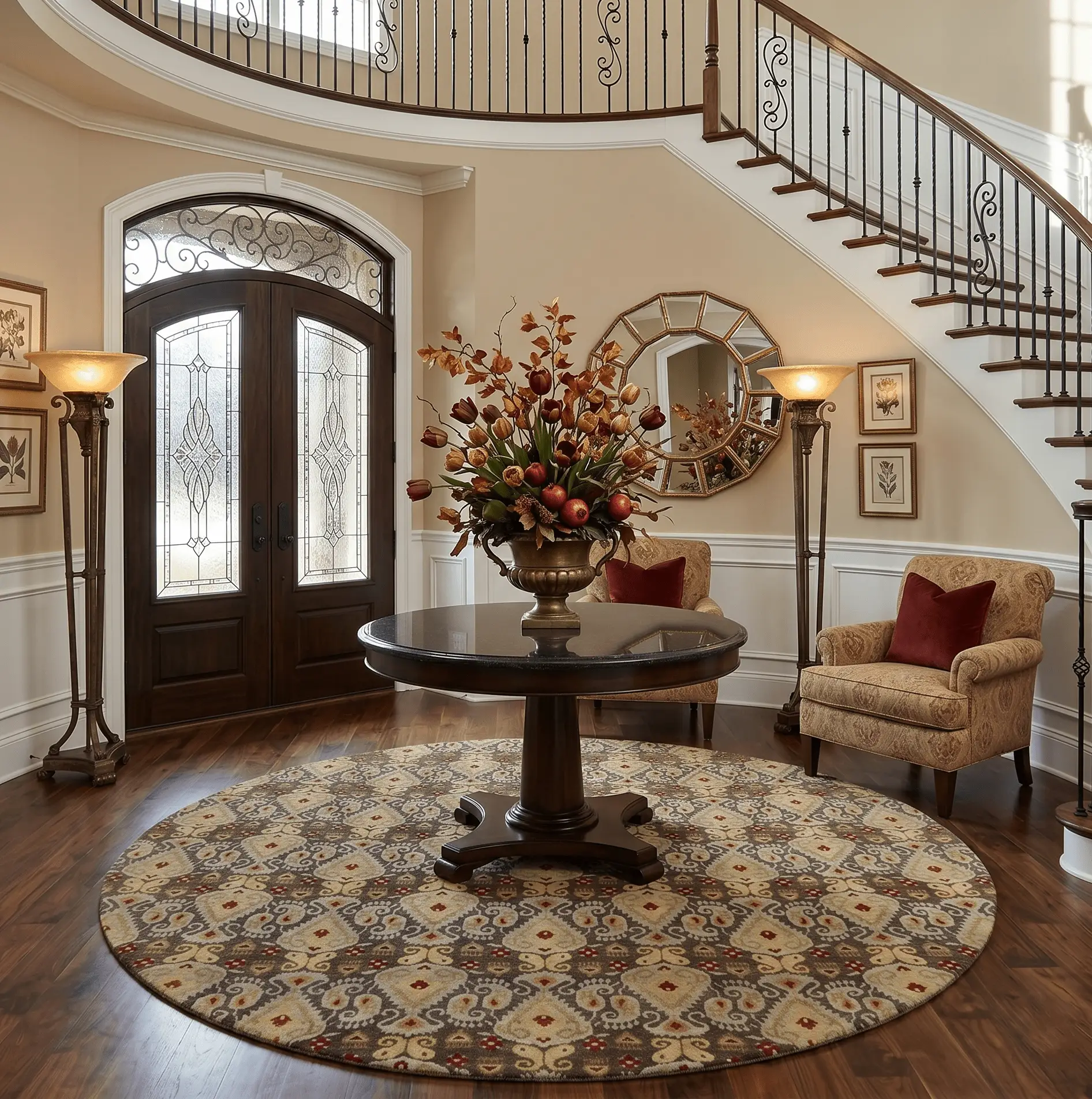 8x8 Round Fine Hand Knotted Brown and Beige Traditional Style Antique Wool Rug by The Rug Decor