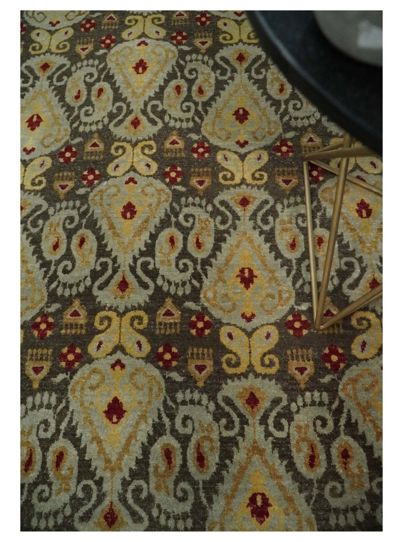 8x8 Round Fine Hand Knotted Brown and Beige Traditional Style Antique Wool Rug by The Rug Decor
