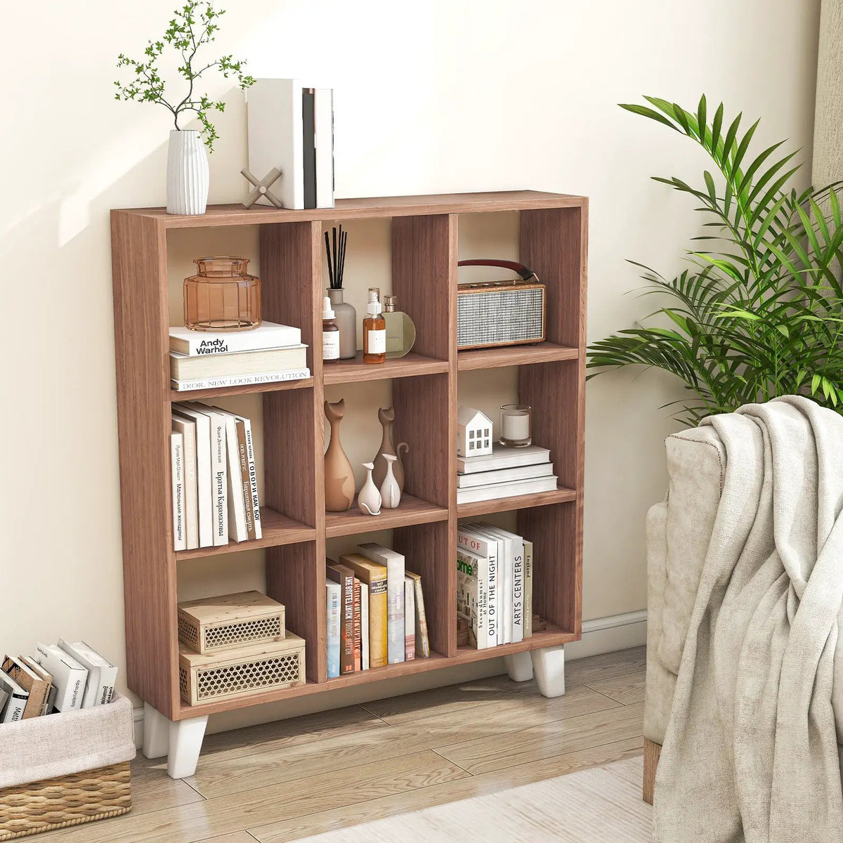9-Cube Bookcase with 6 Removable Shelves and Raised Support Feet by DirectDeals
