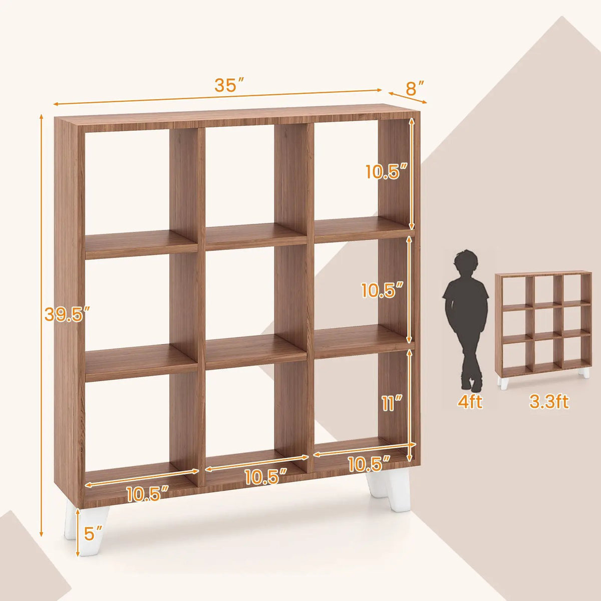 9-Cube Bookcase with 6 Removable Shelves and Raised Support Feet by DirectDeals