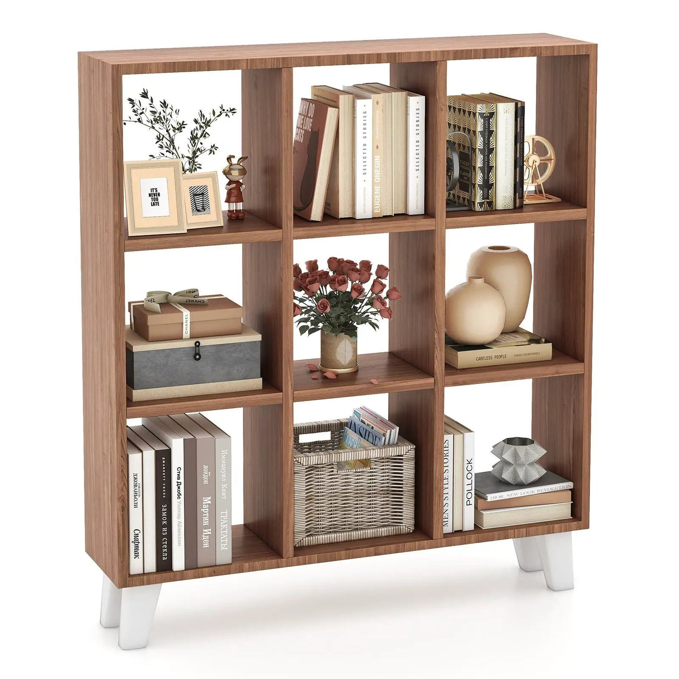 9-Cube Bookcase with 6 Removable Shelves and Raised Support Feet by DirectDeals