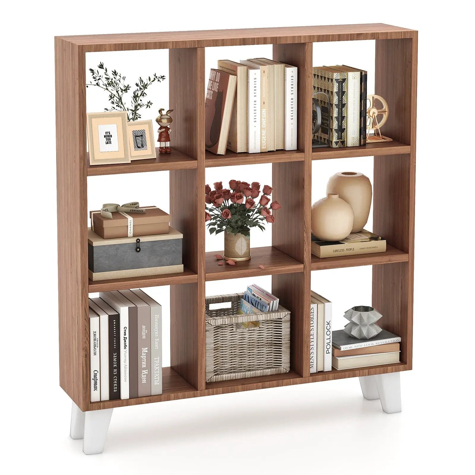 9-Cube Bookcase with 6 Removable Shelves and Raised Support Feet by DirectDeals