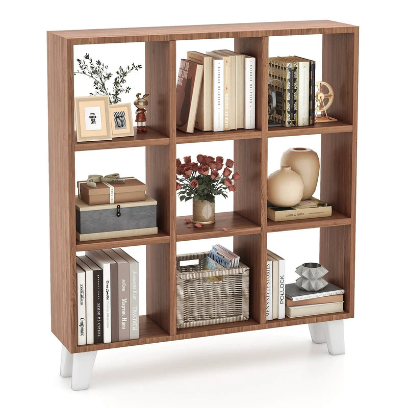 9-Cube Bookcase with 6 Removable Shelves and Raised Support Feet by DirectDeals