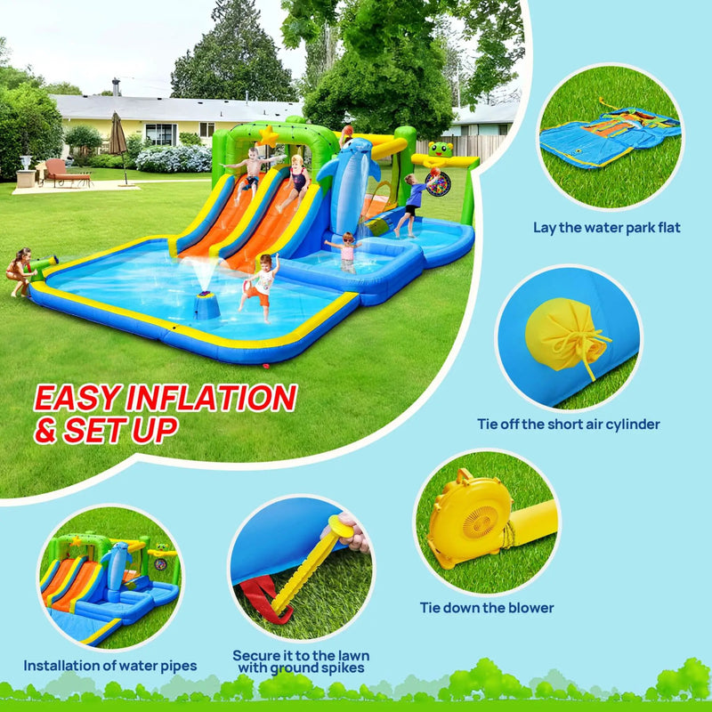 9-In-1 Inflatable Bounce House With Pool, Sprinkler, And Water Gun (SAK98154) by SAKSBY WHOLESALE