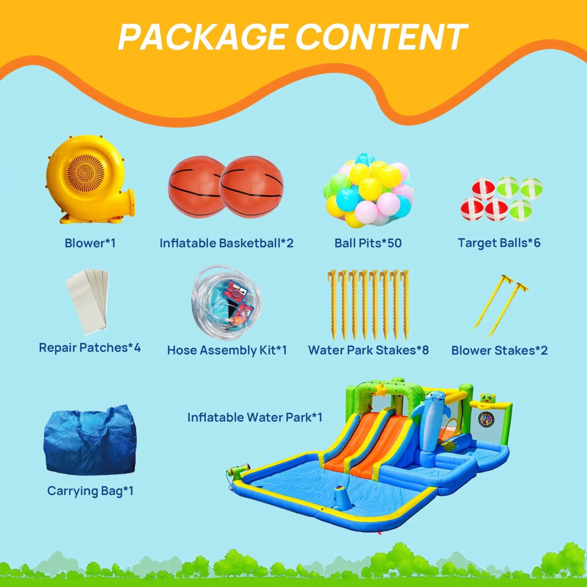 9-In-1 Inflatable Bounce House With Pool, Sprinkler, And Water Gun (SAK98154) by SAKSBY WHOLESALE