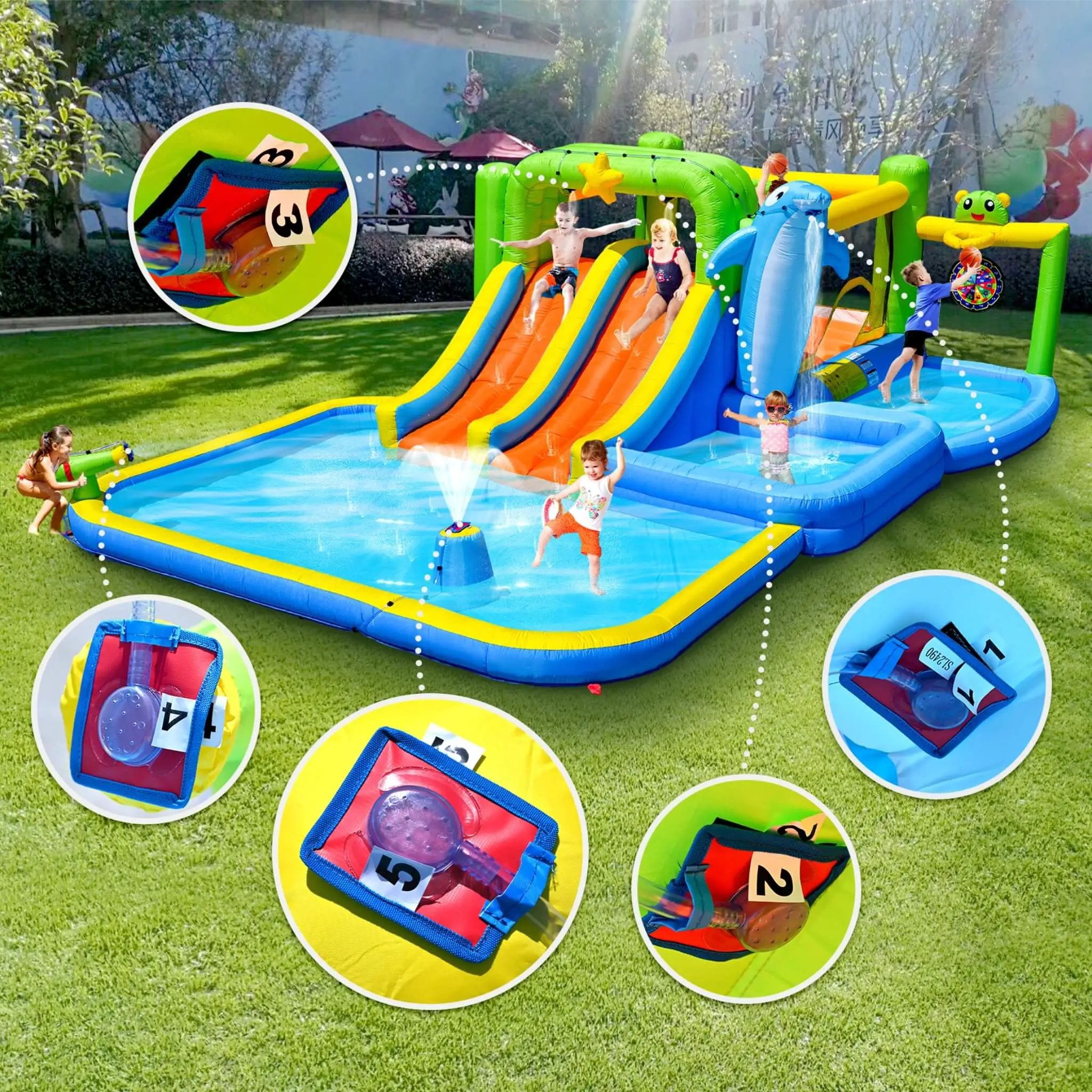 9-In-1 Inflatable Bounce House With Pool, Sprinkler, And Water Gun (SAK98154) by SAKSBY WHOLESALE