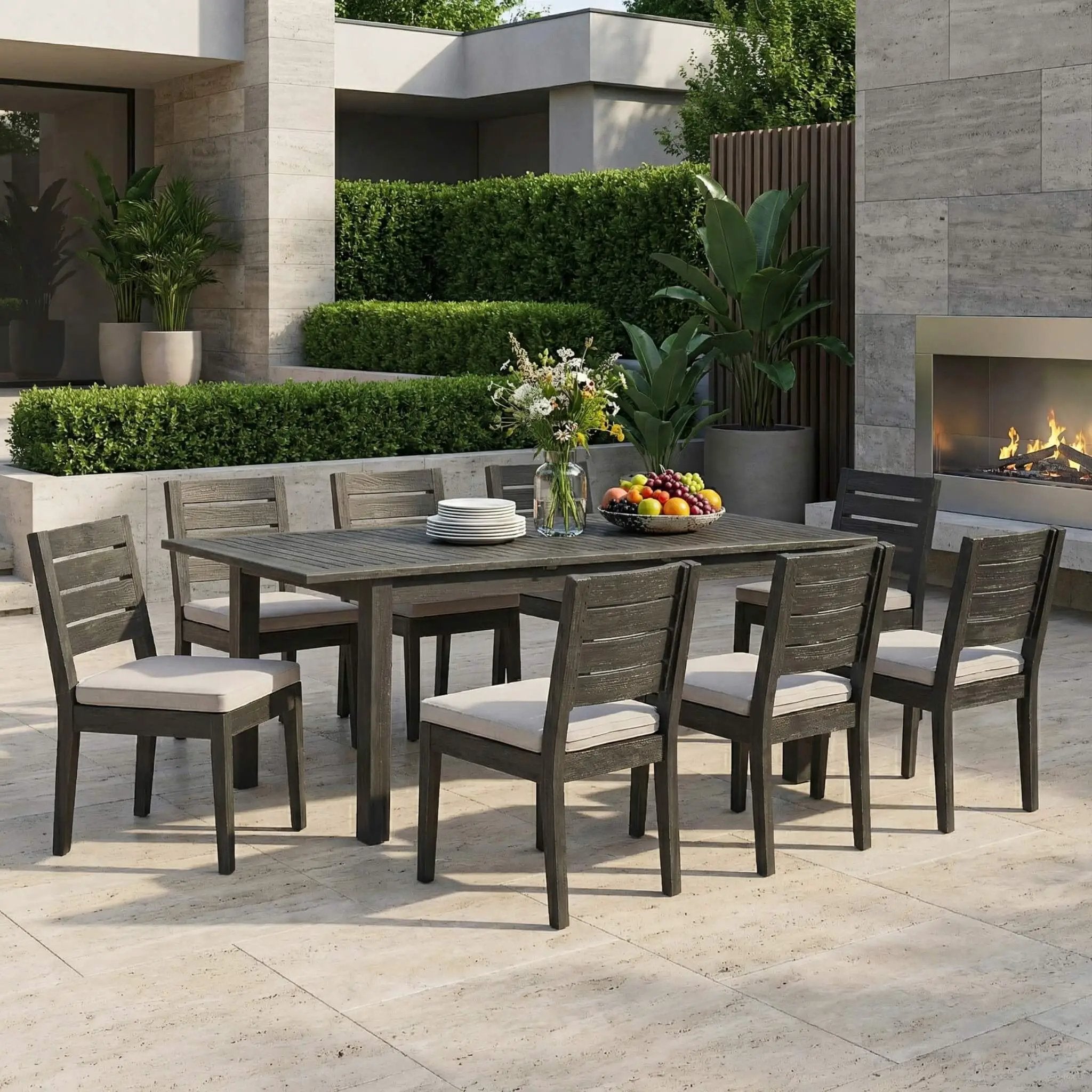 Alora 9-Piece Outdoor Dining Set With Extendable Acacia Wood Patio Table (SAK75134) by SAKSBY WHOLESALE