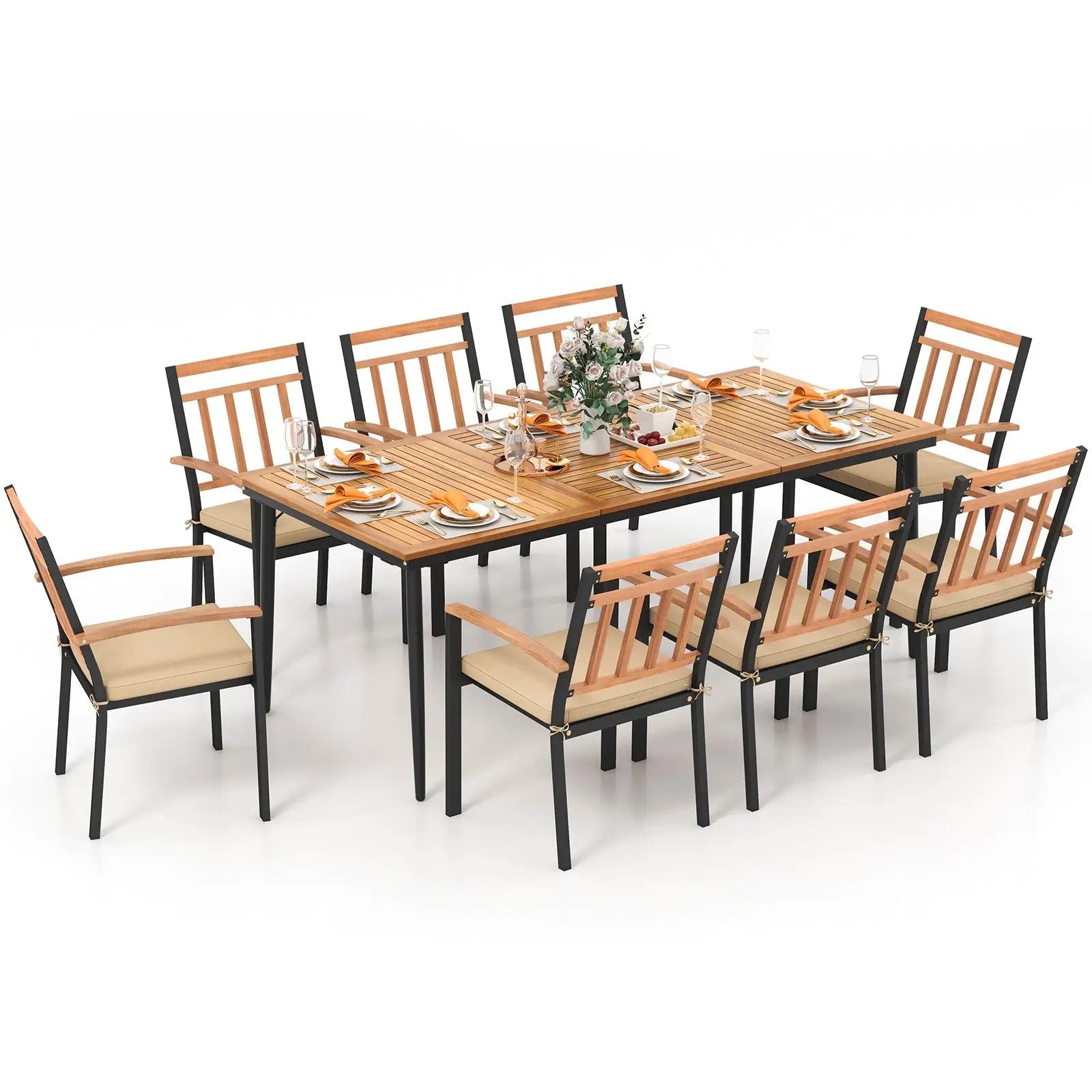 9-Piece Patio Dining Set with 8 Wooden Armchairs by DirectDeals