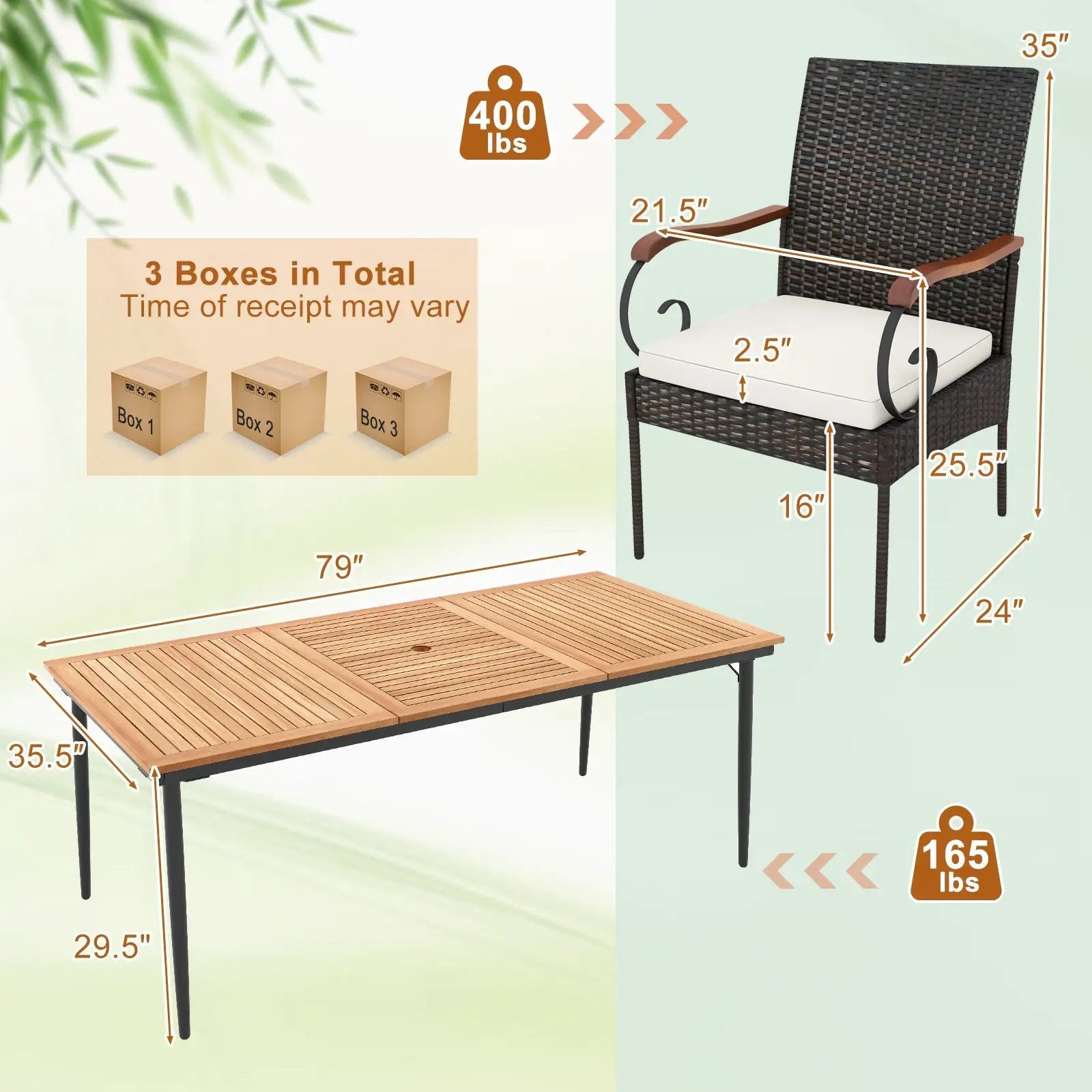 79 Inch Outdoor Dining Table and 8 Rattan-woven Dining Chairs with Acacia Wood Tabletop by DirectDeals