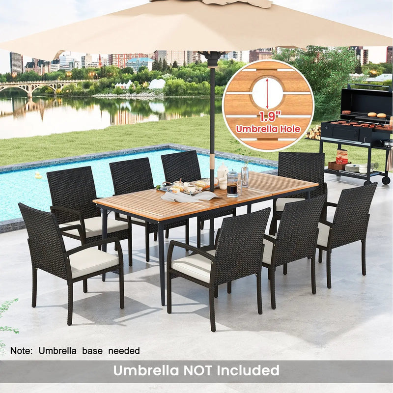 9-Piece Patio Dining Set with Umbrella Hole and 8 Rattan-woven Dining Chairs with Seat Cushions by DirectDeals