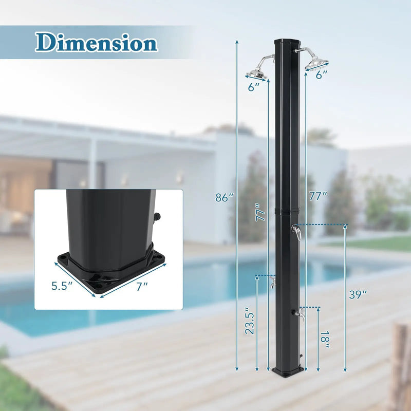 9.3 Gallon Solar Heated Outdoor Shower with Dual Shower Heads-Black by DirectDeals