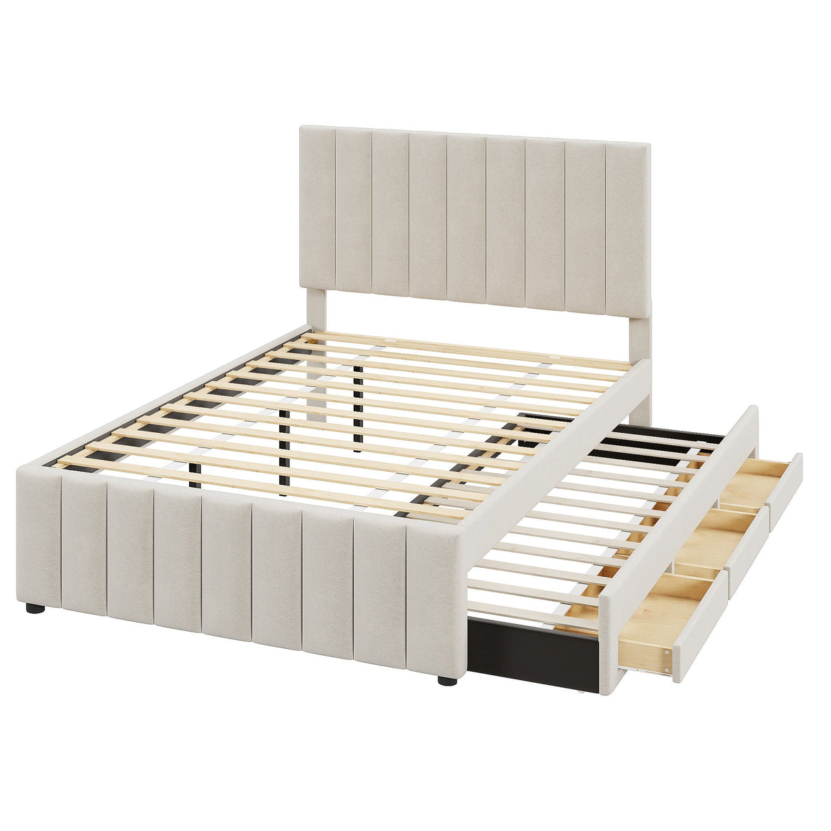 Upholstered Platform Bed With Twin Size Trundle And 3 Drawers, photo 8 of 14