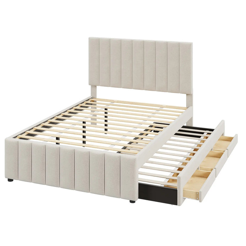 Upholstered Platform Bed With Twin Size Trundle And 3 Drawers by HouseOfZazla