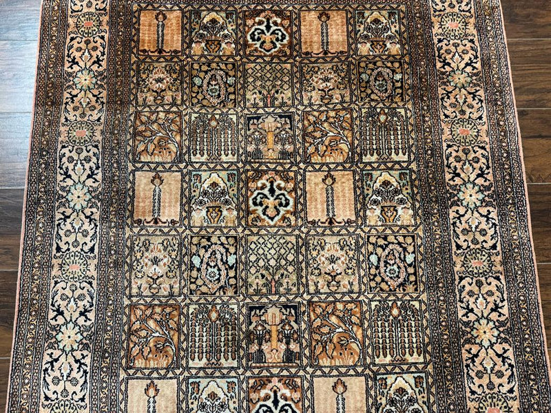 Indian Kashmiri Silk Rug 4x6, Panel Design, Multicolor, Fine by Jewel Rugs
