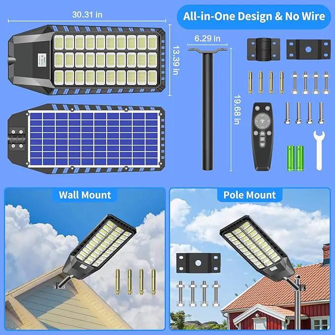 9000W Solar Street Light, 180000 Lumens Dusk to Dawn Street Lights Solar Powered Motion Sensor by Outdoor Solar Outlet