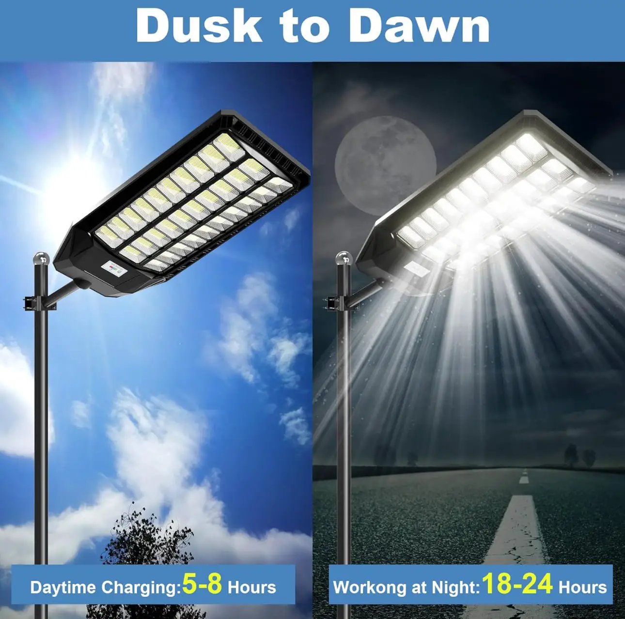 9000W Solar Street Light, 180000 Lumens Dusk to Dawn Street Lights Solar Powered Motion Sensor by Outdoor Solar Outlet