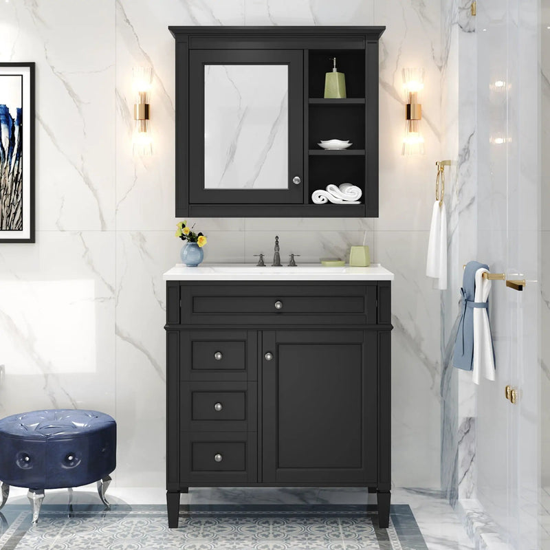 Bathroom Vanity With Medicine Cabinet, Royal Mirror Cabinet, Modern Bathroom Storage Cabinet With 2 Soft Closing Doors And 4 Drawers by HouseOfZazla