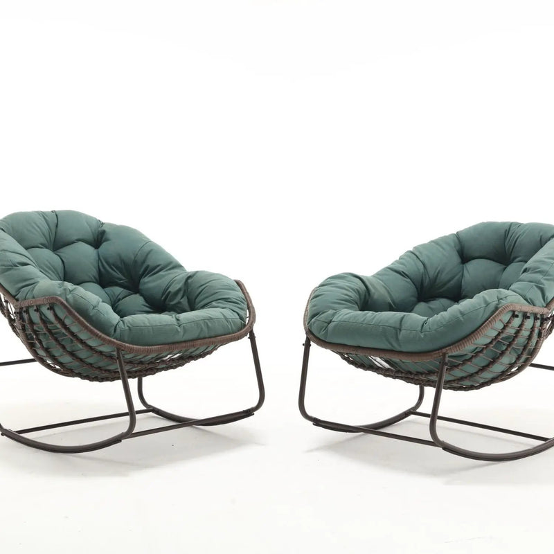 Indoor / Outdoor Oversized Wicker Egg Rocker Chair - Light Green
