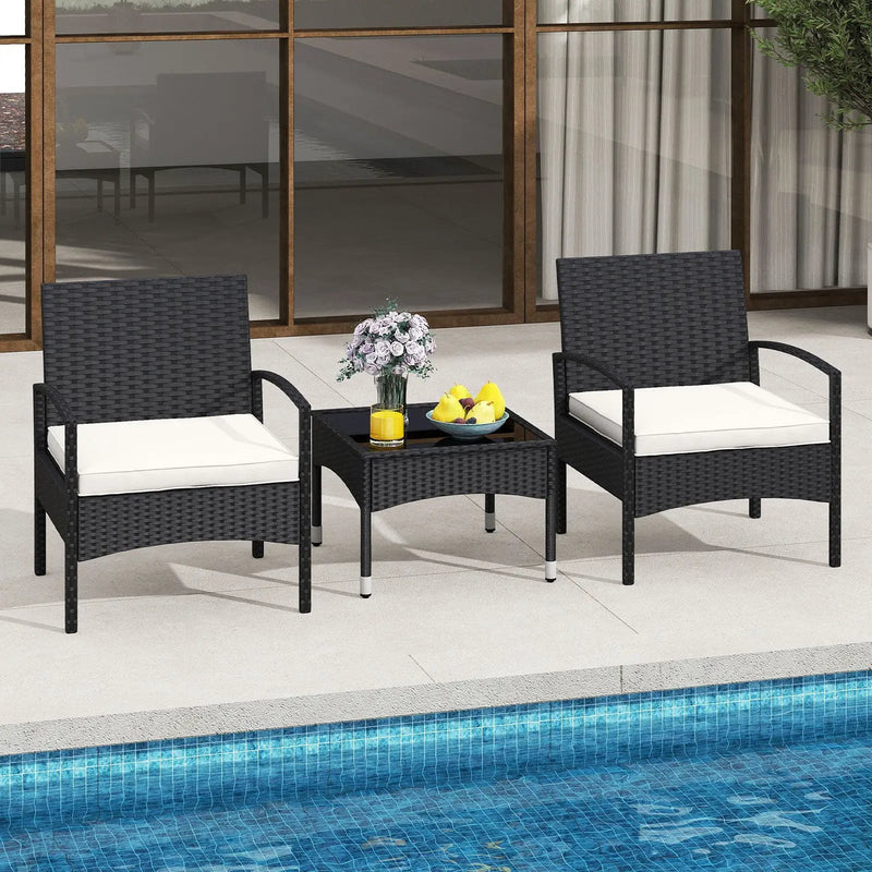 3-Piece Patio Furniture Set Rattan Bistro Chairs with Table-Beige by DirectDeals