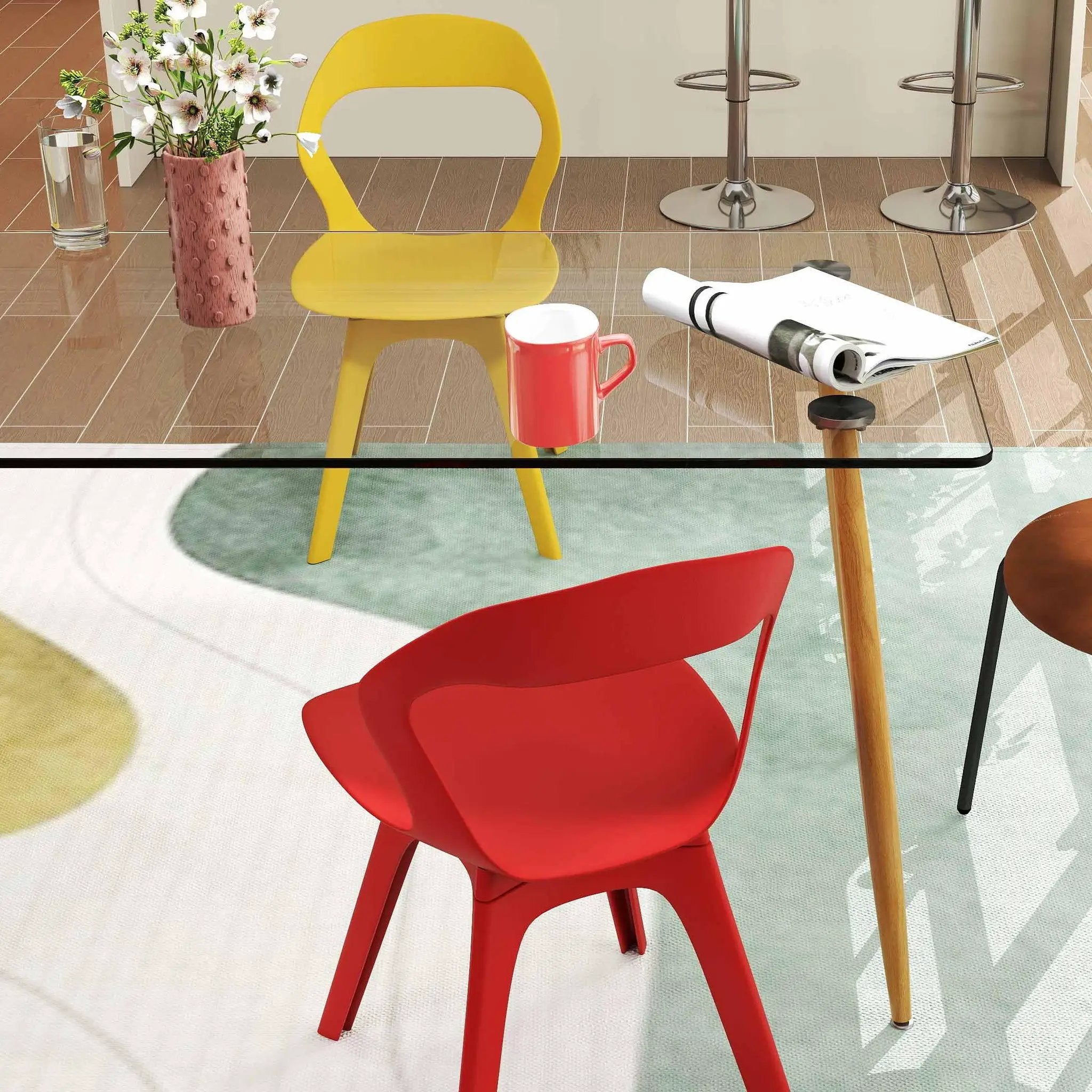 4-Piece Modern Dining Set with Chairs Bar Stools Dresser and Glass Dining Table by DirectDeals