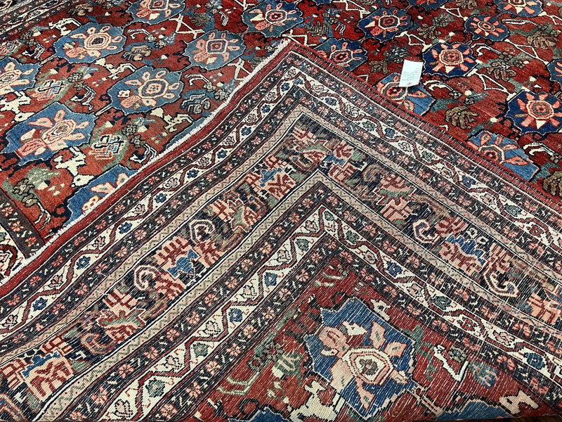 Antique Persian Bijar Rug 9x12 - Allover Motif, Red & Blue by Jewel Rugs