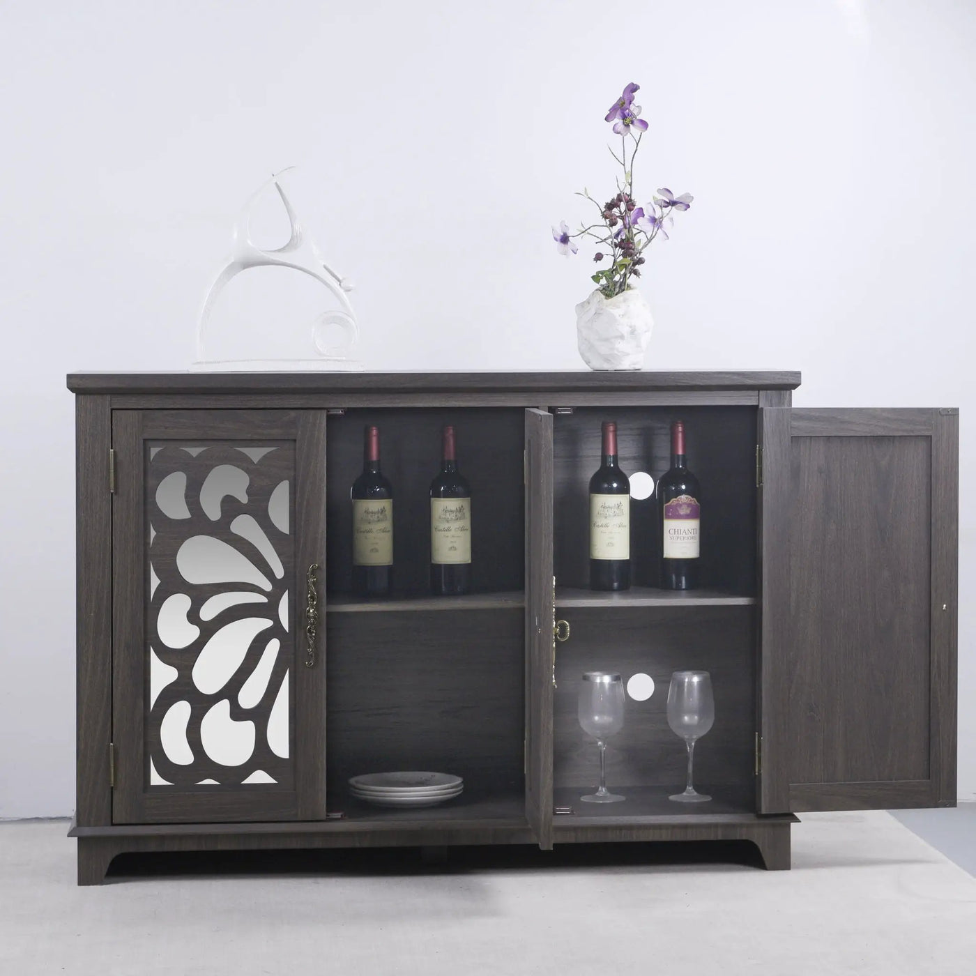 3 Door Mirrored Sideboard Cabinet With Adjustable Shelves by HouseOfZazla