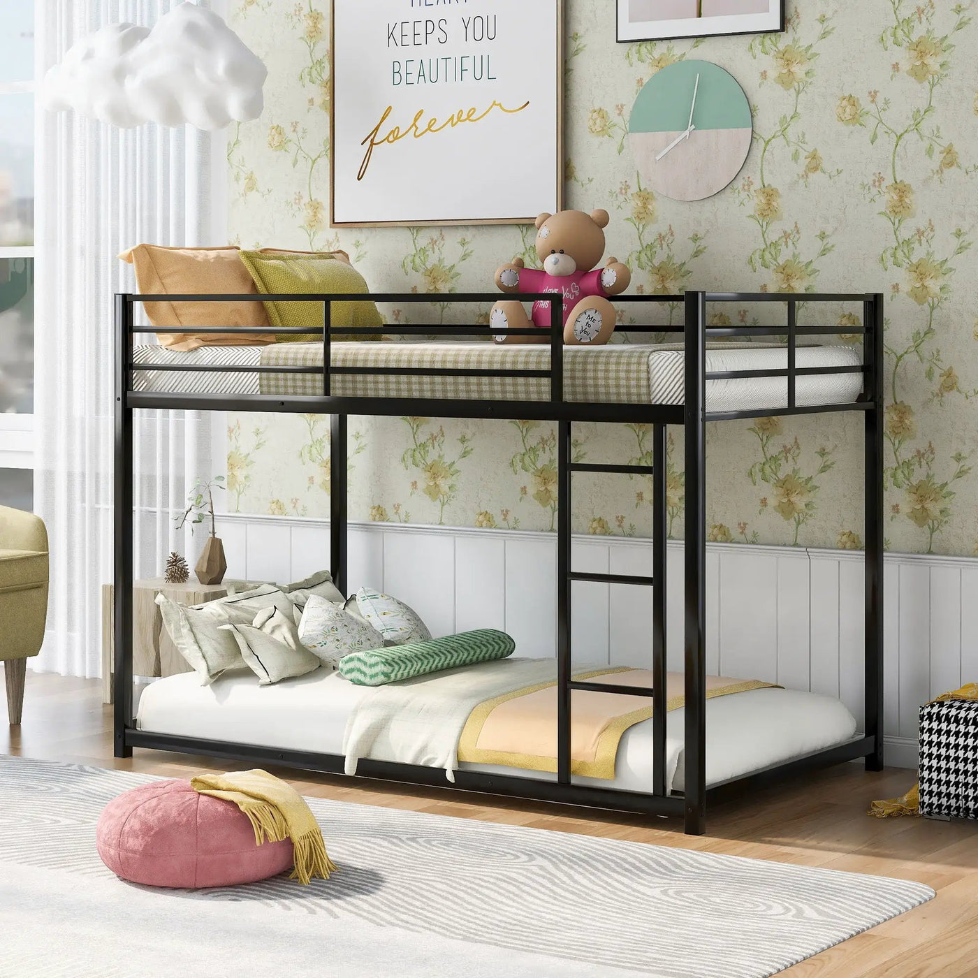 Metal Bunk Bed, Low Bunk Bed With Ladder by HouseOfZazla