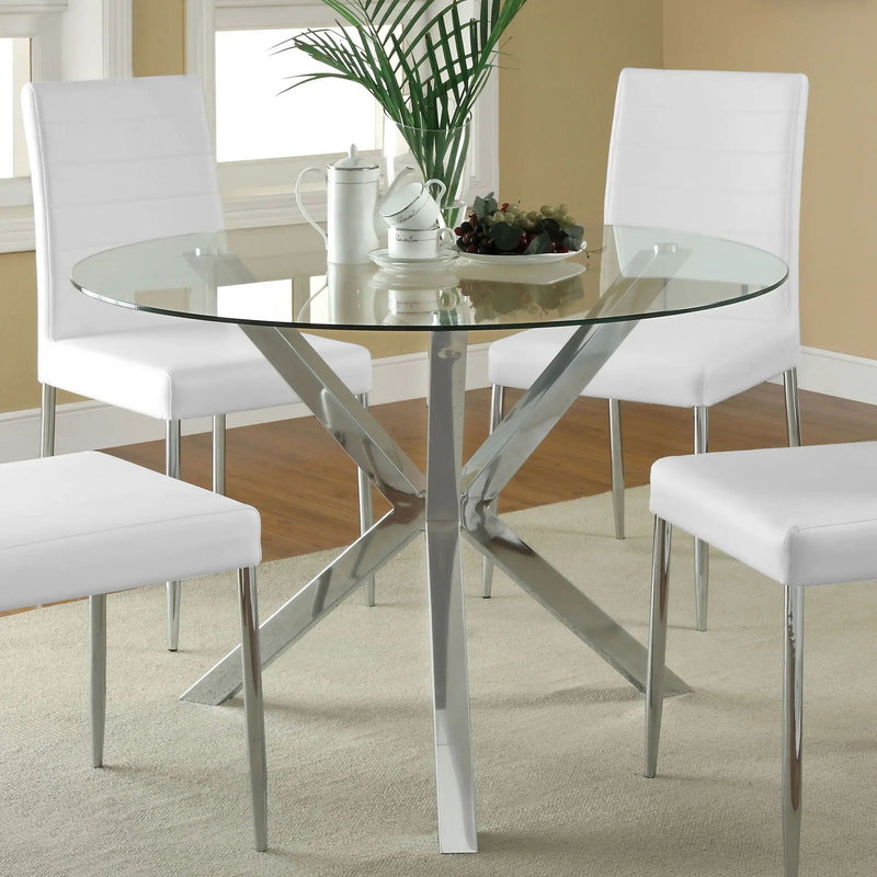 Vance Round 41-inch Glass Top Asterisk Dining Table Chrome by Unique Piece Furniture