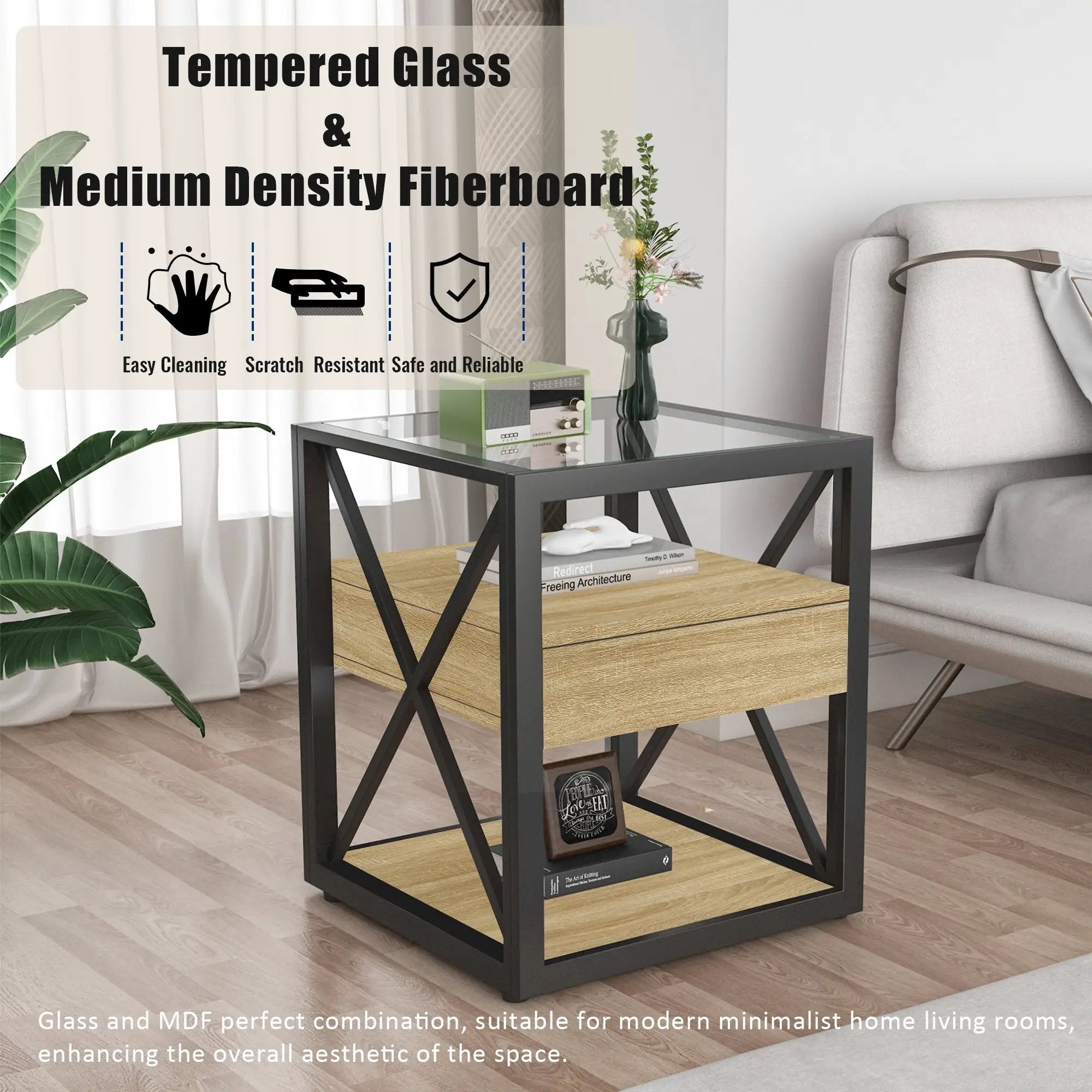 Set of 2 Modern End Tables with Drawer - Nightstands for Bedroom & Living Room by HouseOfZazla