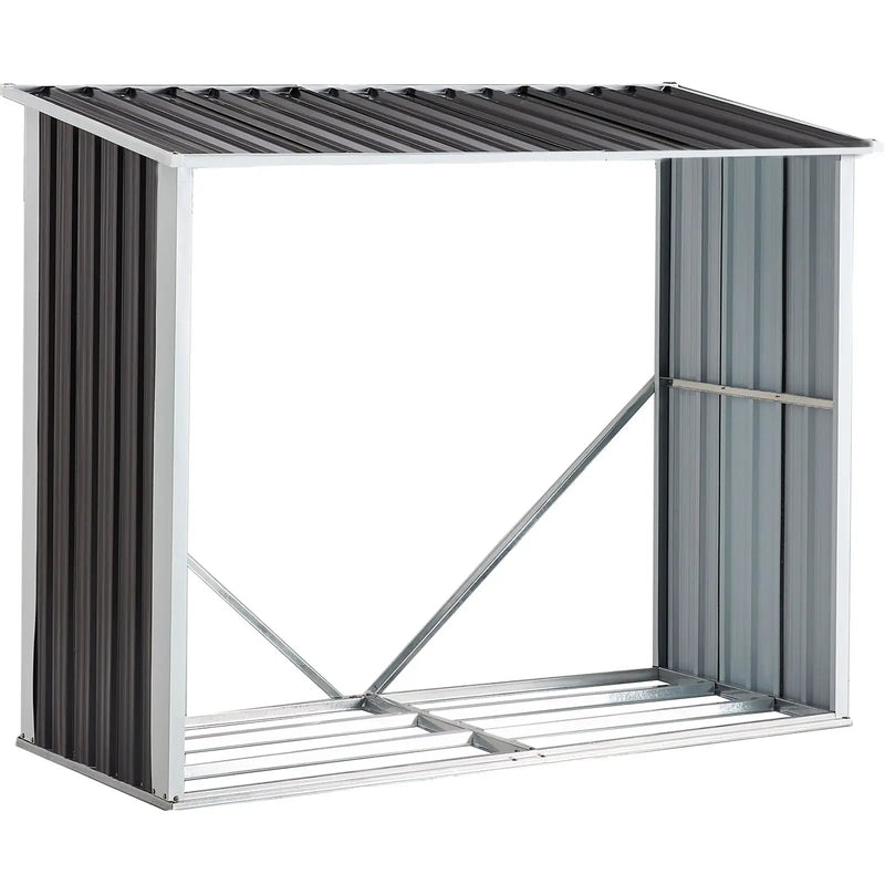 Log Storage Shed, Log Holder With Roof, Log Storage Shed, Firewood Rack For Backyard Garden Patio Porch, Anthracite Galvanized Steel - Black by HouseOfZazla