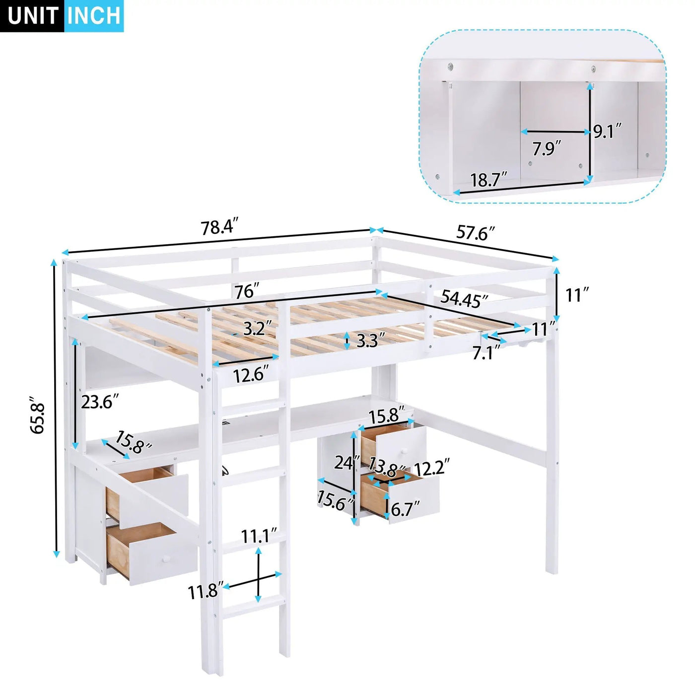 Loft Bed With Desk, Cabinets, Drawers, Charging Station And Bedside Tray by HouseOfZazla