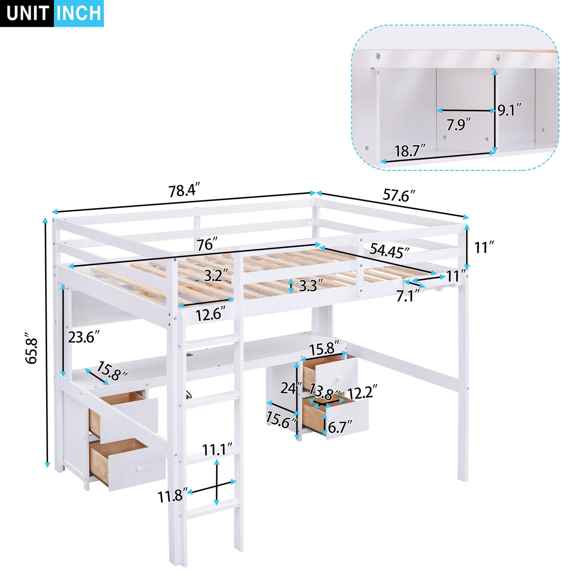 Loft Bed with Desk, Cabinets, Drawers and Charging Station - Full Size, photo 21 of 34