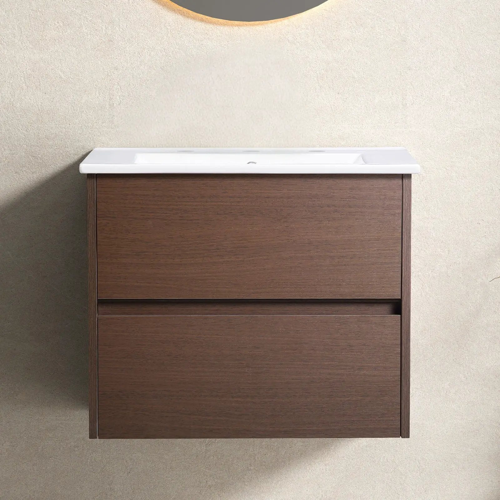 Bathroom Vanity With Basin Wall Hang Storage - Brown / Brown / White by HouseOfZazla