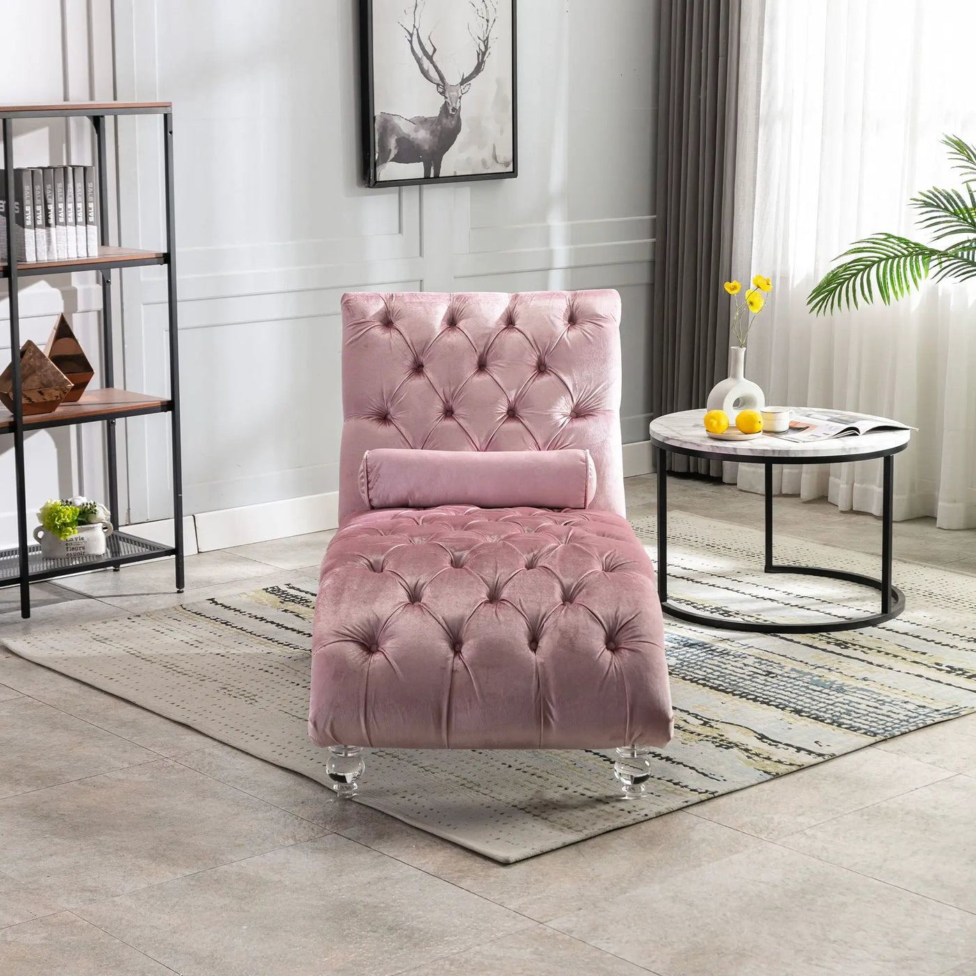 Chaise Lounge Indoor, Button Tufted Upholstered Chaise Lounge Chair With Pillow by Unique Piece Furniture