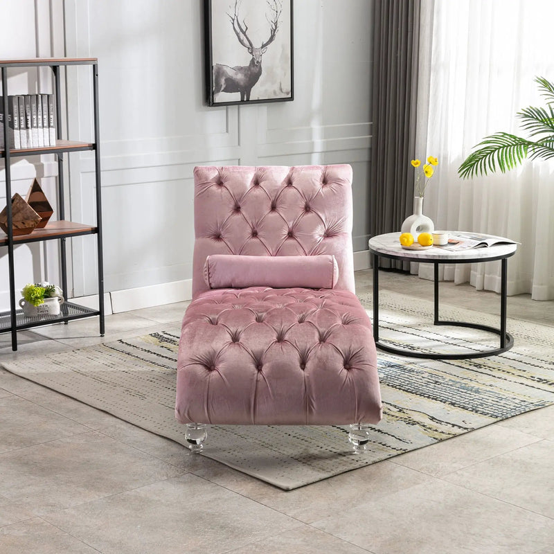 Chaise Lounge Indoor, Button Tufted Upholstered Chaise Lounge Chair With Pillow by HouseOfZazla