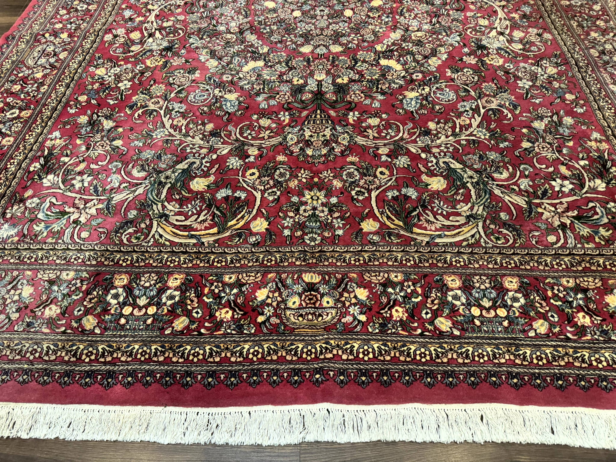 Sino Persian Rug 9x12, Fine 290 KPSI, Rose-Red, Floral Allover by Jewel Rugs