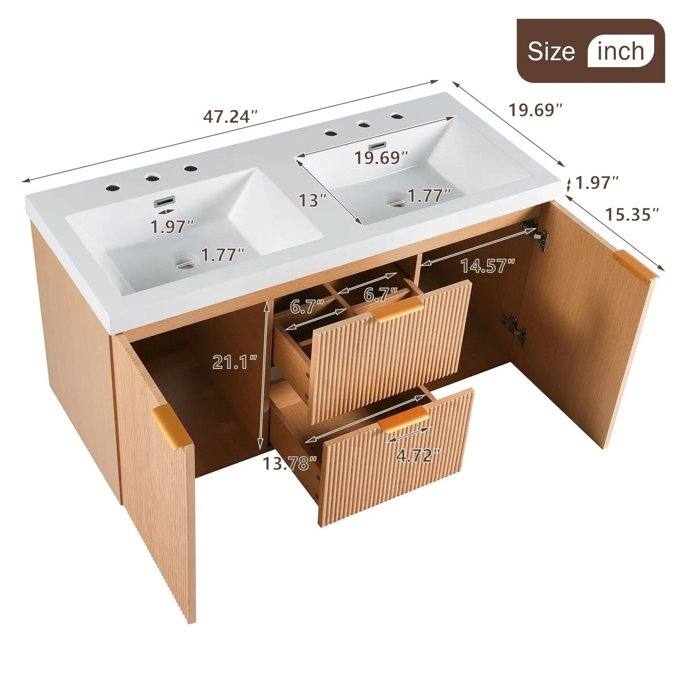 Modern Wall Mounted Bathroom Vanity, Soft Close Doors by HouseOfZazla