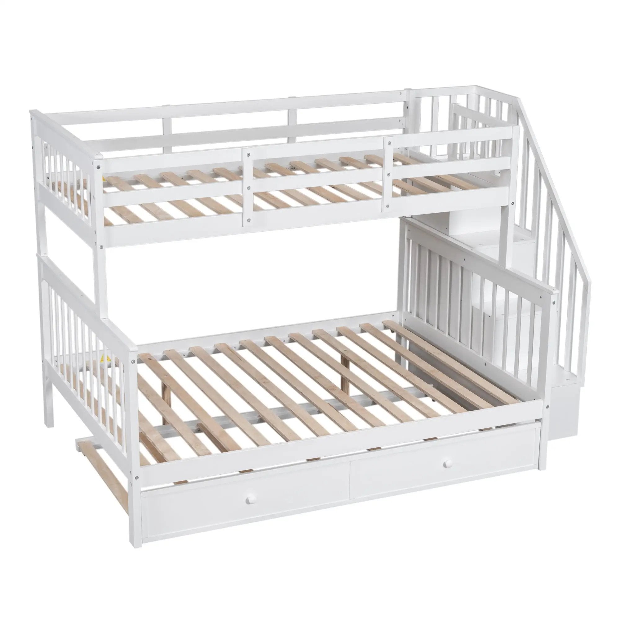 Bunk Bed With Twin Size Trundle, Storage And Guard Rail For Bedroom by HouseOfZazla
