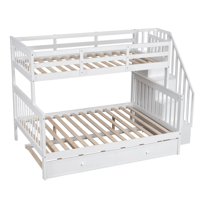 Bunk Bed With Twin Size Trundle, Storage And Guard Rail For Bedroom by HouseOfZazla