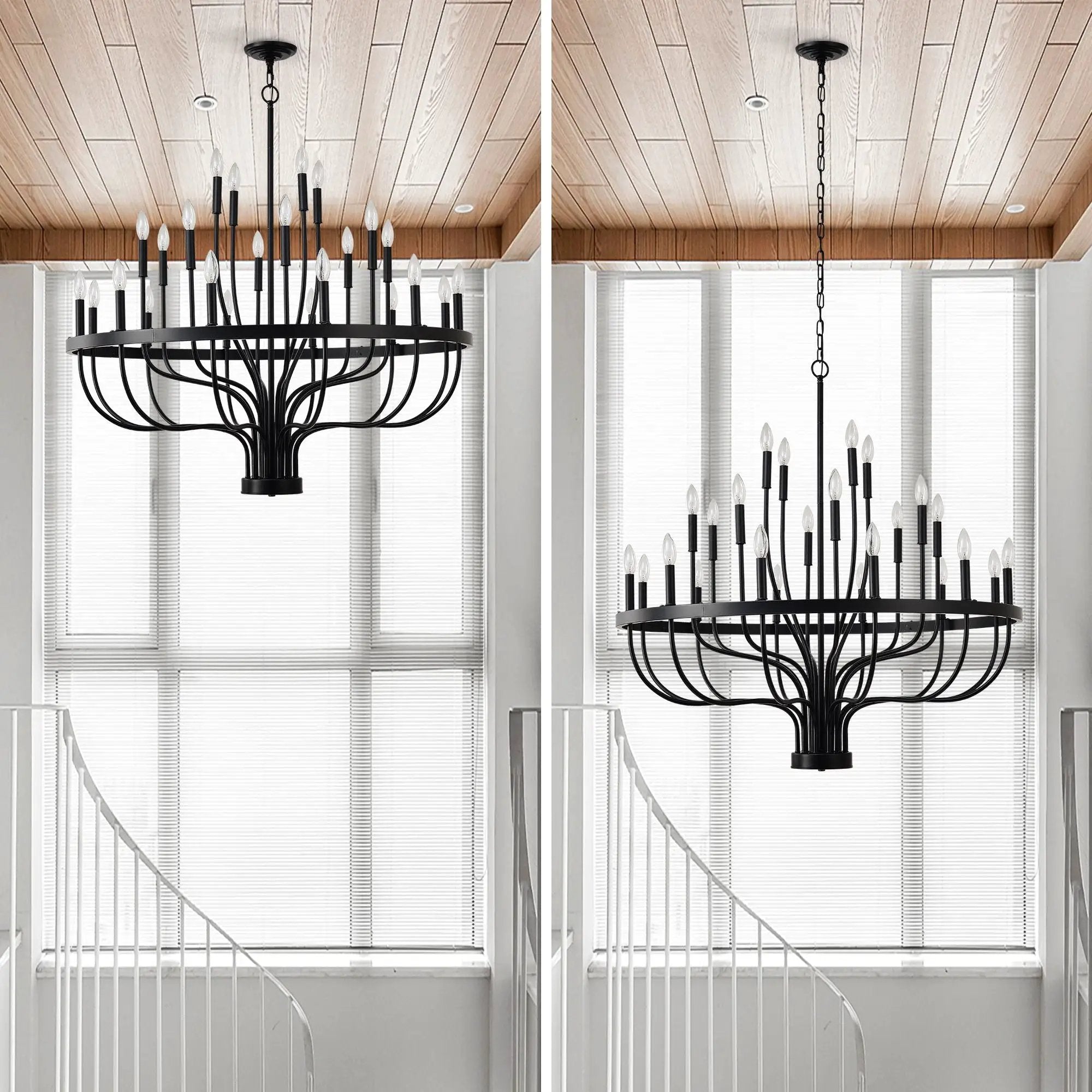 24 Light Chandelier Industrial Iron Candle Chandelier Modern Suspended Farmhouse Chandeliers Pendant Light Fixtures For Dining Room Bedroom Living Room Kitchen Island Foyer E12 Bulb (No Include) - Black by HouseOfZazla