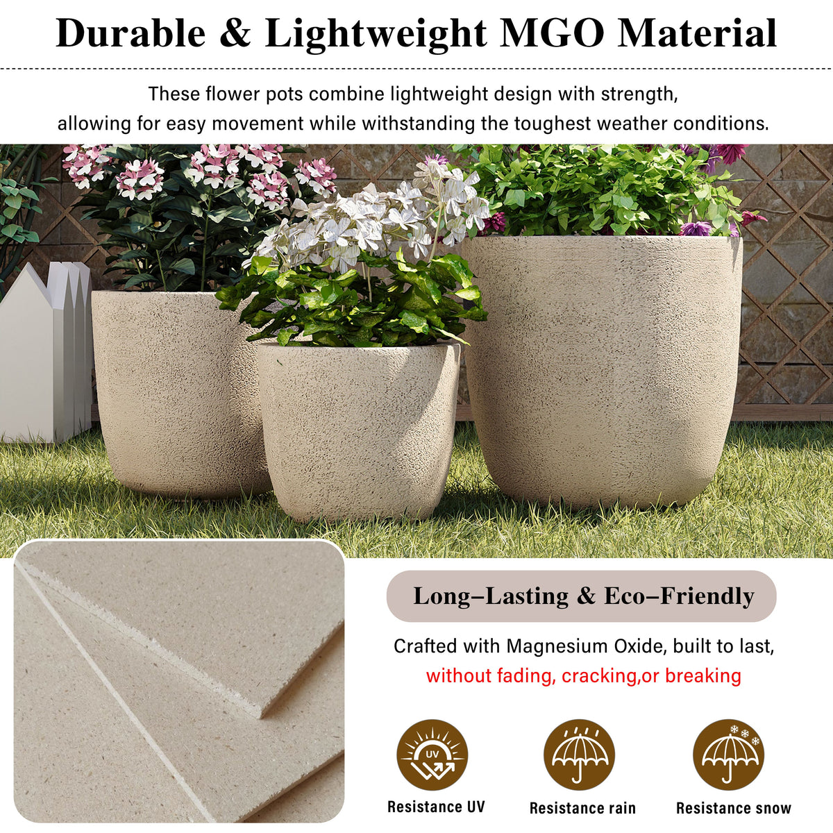 U_Style Lightweight MGO Flower Pot Set of 3, photo 6 of 10