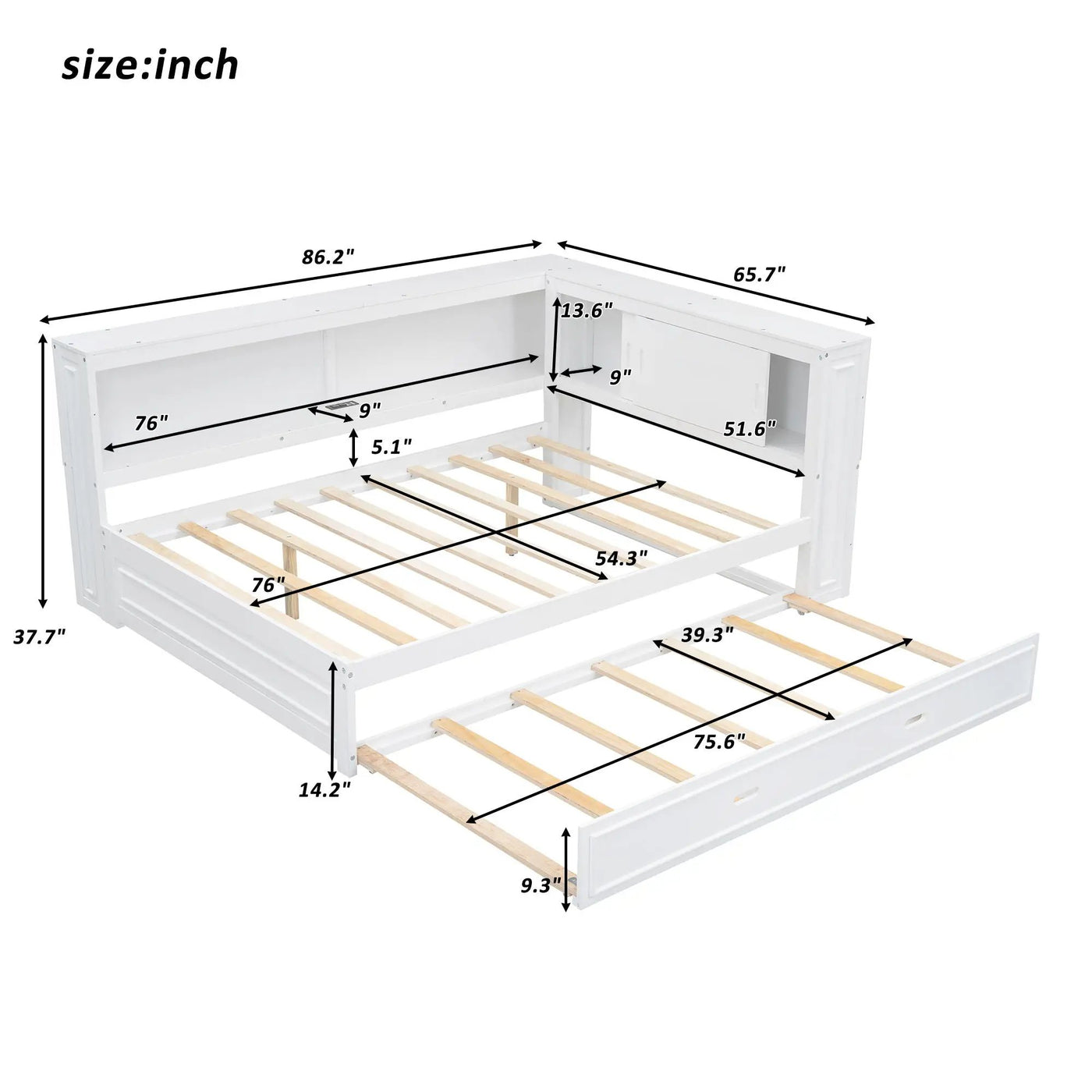 Daybed With Storage Shelves, LED, USB, And Trundle by HouseOfZazla