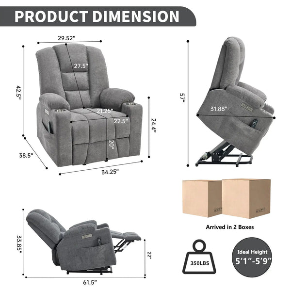Power Lift Recliner Chair with Massage and Heat, photo 2 of 10