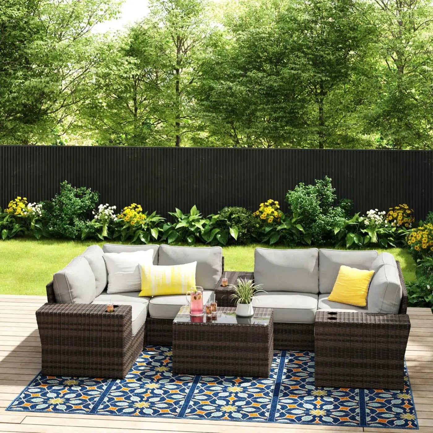 Wicker Outdoor Sectional With Weather Resistant Cushions And Table by HouseOfZazla