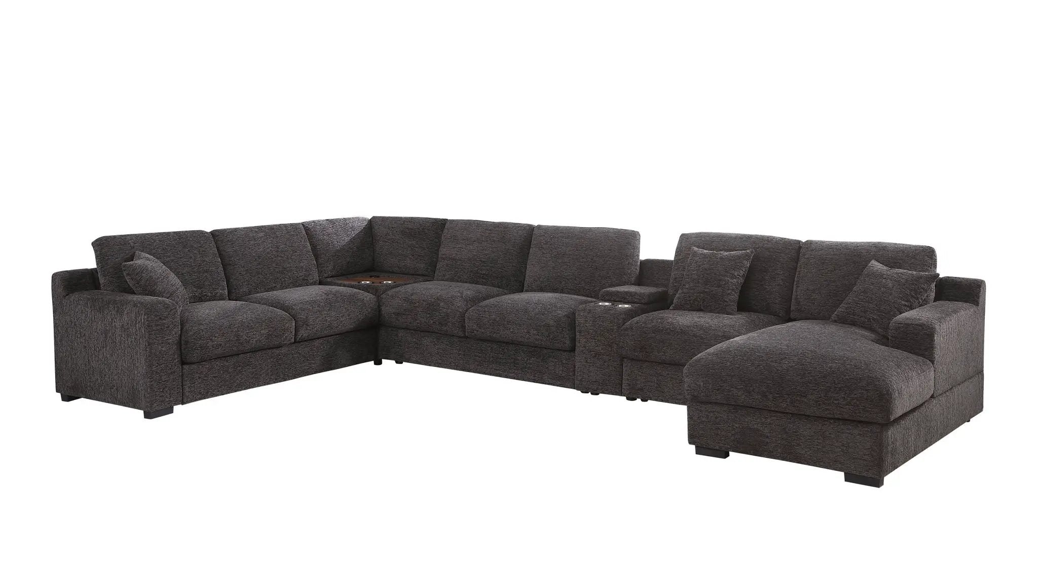 Celine - Corner Sectional Sofa With Right Facing Chaise, Cupholders, And Charging Ports - Gray by HouseOfZazla