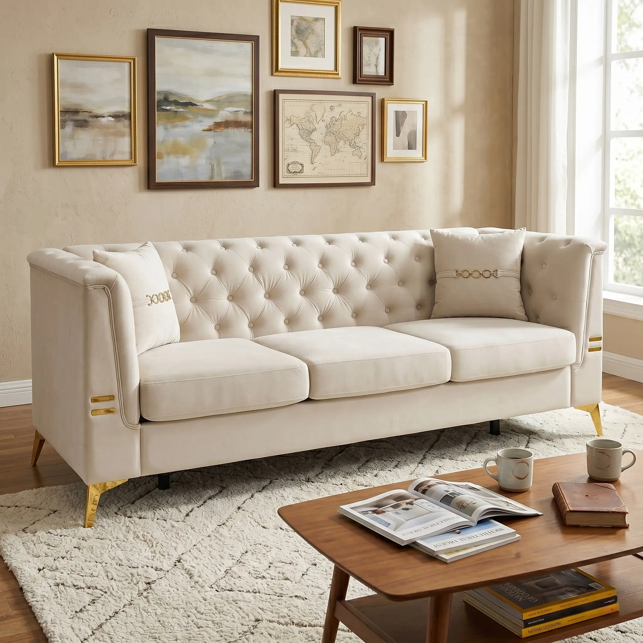 Contemporary Velvet Sofa With 2 Pillows by HouseOfZazla